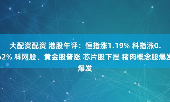 大配资配资 港股午评：恒指涨1.19% 科指涨0.62% 科网股、黄金股普涨 芯片股下挫 猪肉概念股爆发